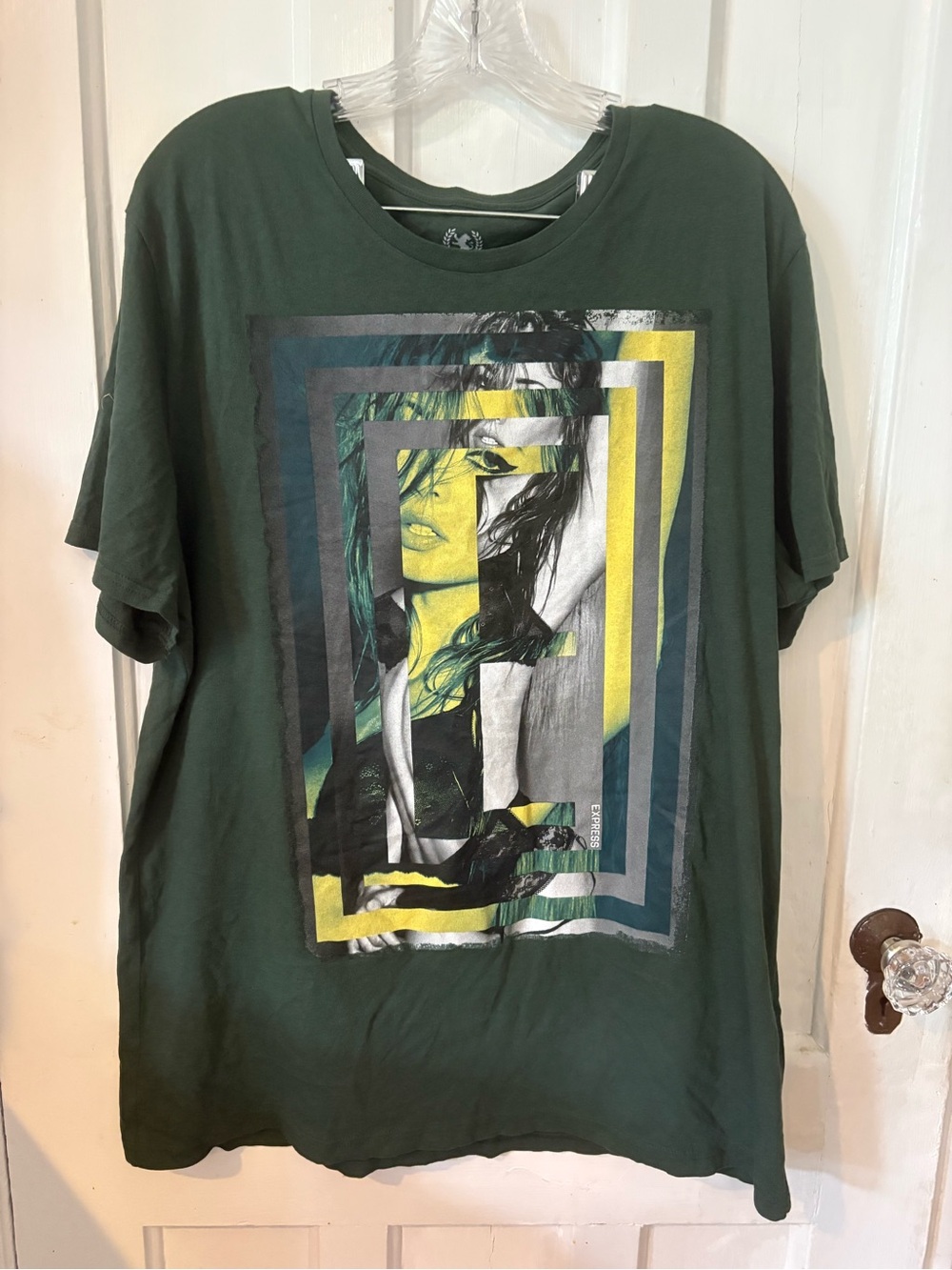 Express Forest Green Short-Sleeve Tee with Multi-Color Photo Graphic